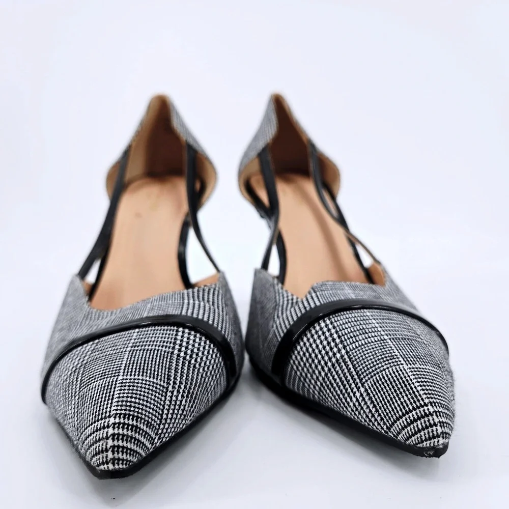 Ann Taylor Factory Plaid Pointed Toe D'Orsay Pumps Black White Size 9M - Picture 5 of 7